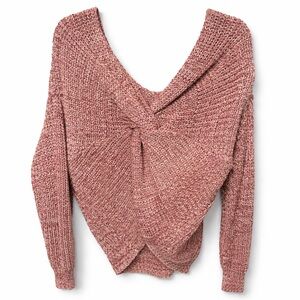 Melrose and Market Open Tie Back Knit Sweater in Rose XXL
